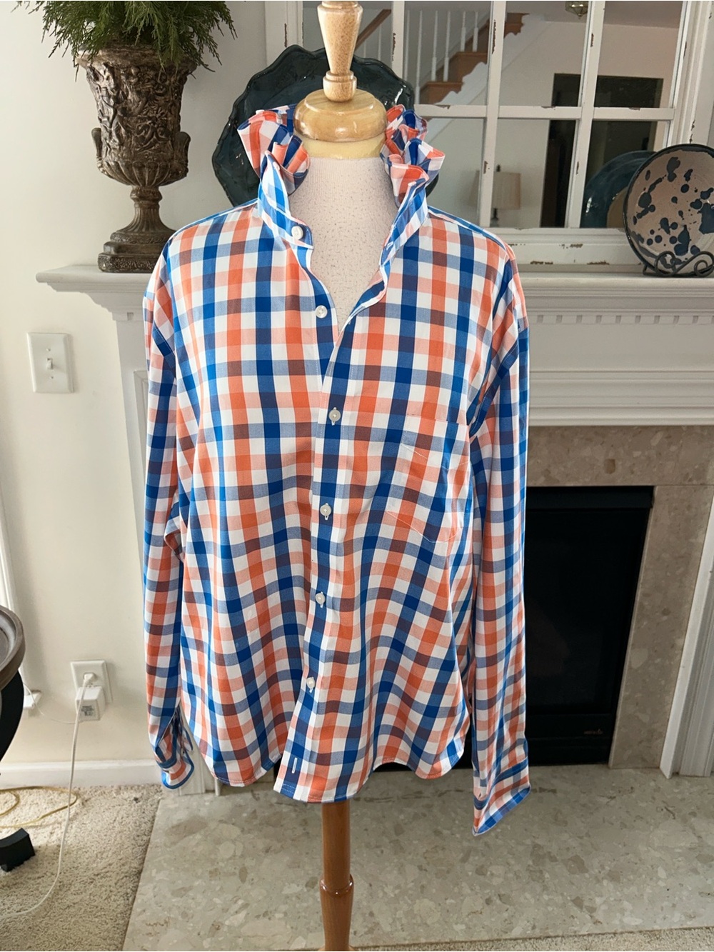 UNTUCKit Check Button-Down Shirt in Blue, Orange and White